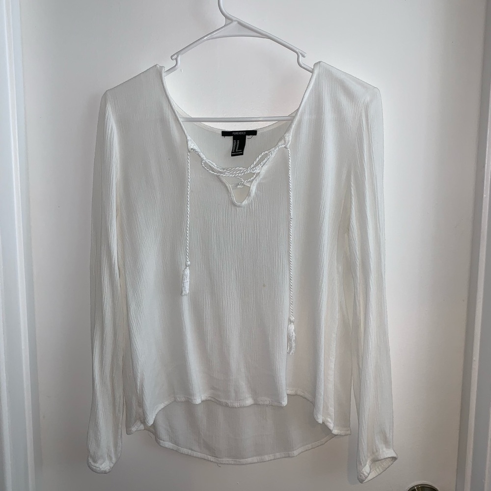 Forever 21 White 3/4 Sleeve Top w/ Tie Front